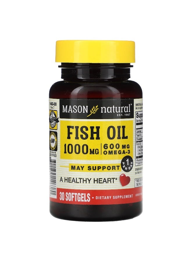 Mason Natural Mason Natural, Fish Oil, 1,000 mg, 30 Softgels  - Image 1