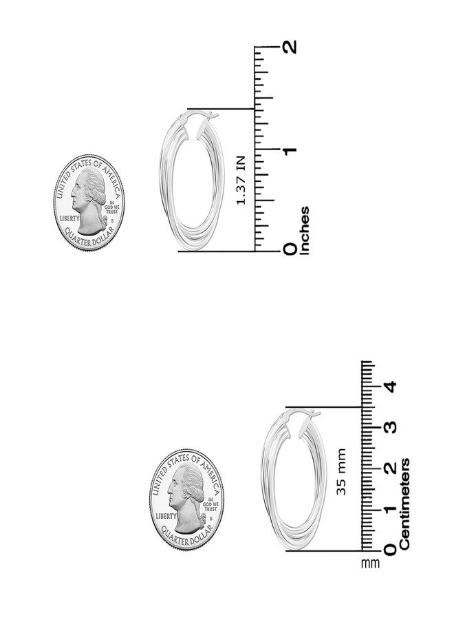 LeCalla 925 Sterling Silver Chunky Hoop Earrings | 14K Two-Tone Three-Tone Hoop Earrings | Intertwining Oval Shape Polished Twisted Hoop Earrings for Women, 35 millimeters, Sterling Silver, No - Image 4