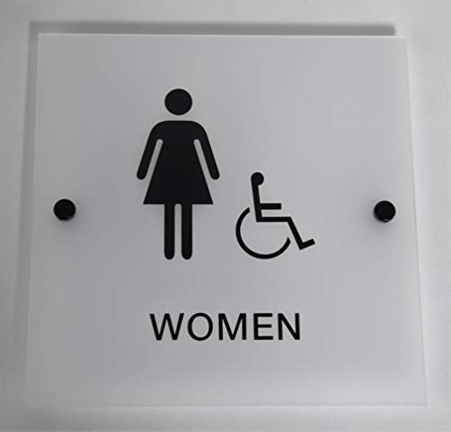Custom Product Solutions Designer ADA Men Women Restroom Sign Set with Braille and Stand Off Mounts, 9" Square Frosted - Image 3