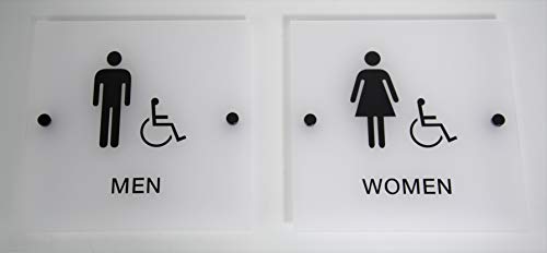 Custom Product Solutions Designer ADA Men Women Restroom Sign Set with Braille and Stand Off Mounts, 9" Square Frosted - Image 5
