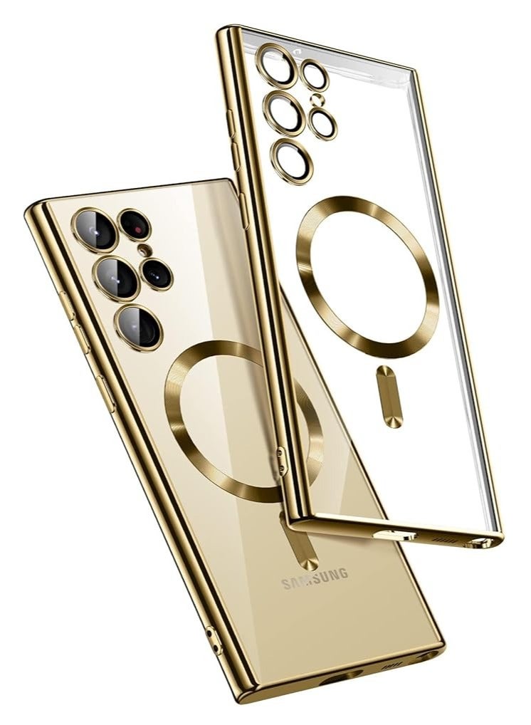 MIGOFAST Galaxy S24 Ultra Magnetic Case Compatible with MagSafe  Luxury Plating Design Galaxy S24 Ultra Case with Camera Lens Protector Soft TPU Bumper for Samsung Galaxy S24 Ultra 6.8” Gold - Image 1