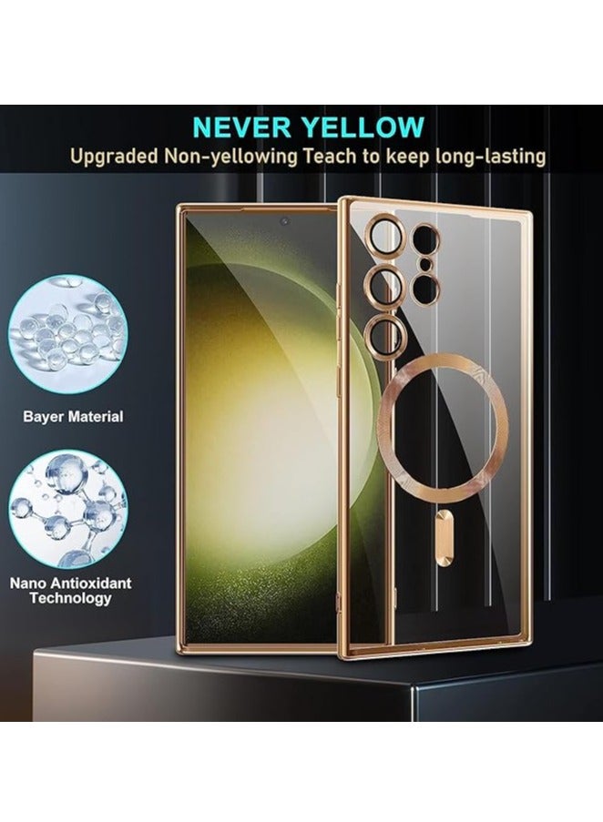 MIGOFAST Galaxy S24 Ultra Magnetic Case Compatible with MagSafe  Luxury Plating Design Galaxy S24 Ultra Case with Camera Lens Protector Soft TPU Bumper for Samsung Galaxy S24 Ultra 6.8” Gold - Image 3