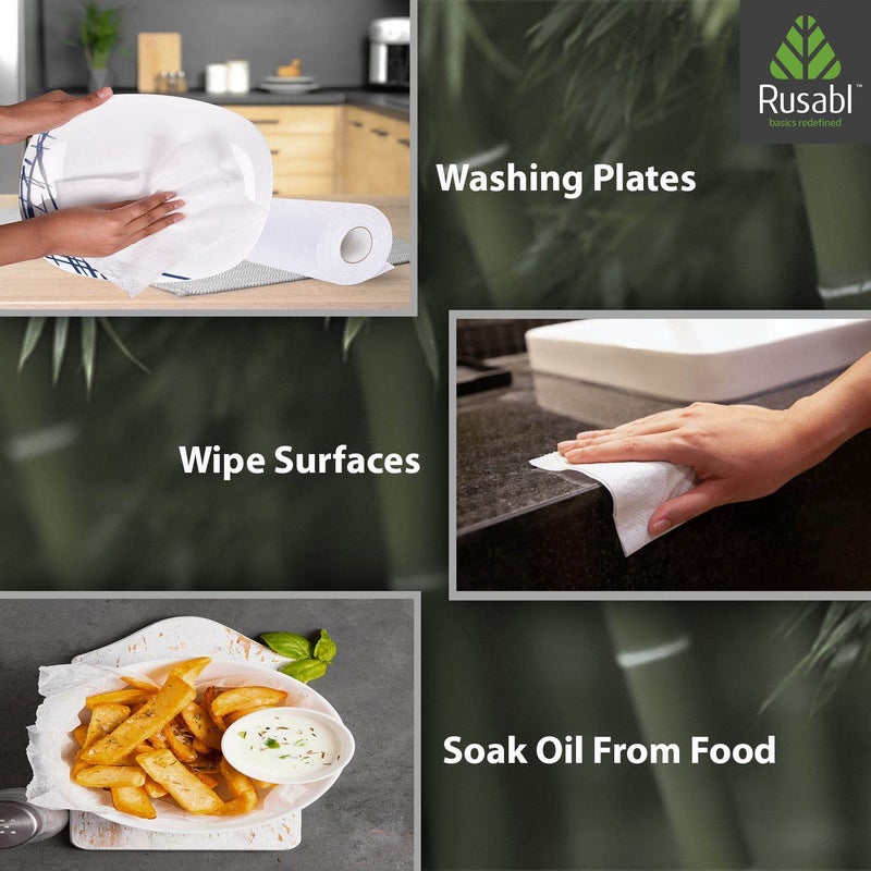 Rusabl لفافة مناشف مطبخ عضوية للتنظيف، قماش تنظيف قابل لإعادة الاستخدام من الخيزران، مناشف ورقية بدون شجر، صديقة للبيئة وقابلة للتحلل (50 ورقة) - Image 3