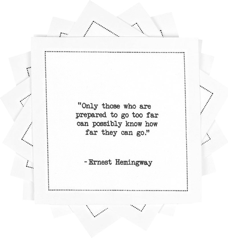 Five Star Napkins Hemingway Quotes White Cotton Cocktail Napkins Beverage Napkins Bar Napkins Cloth Napkins Party Napkins Events Holidays Weddings Birthdays Disposable 45 x 45 50x - Image 1