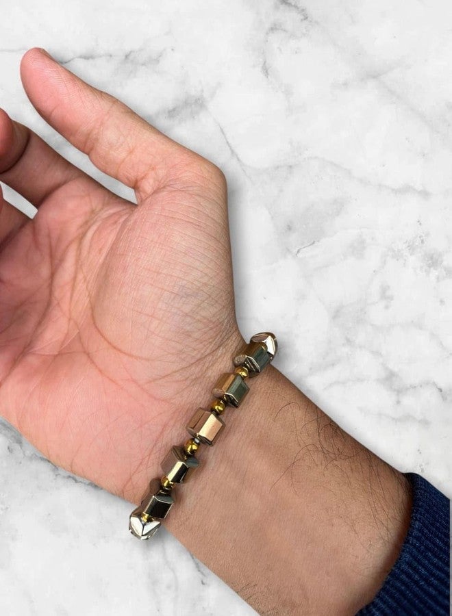 Agatesvibe سوار بيريت ذهبي معتمد من أغيتسفايب للرجال والنساء - سوار كريستالي طبيعي من الخرز المكعب لجلب الثروة والازدهار والحماية وتوازن الطاقة | مجوهرات كريستالية علاجية للجنسين - Image 5