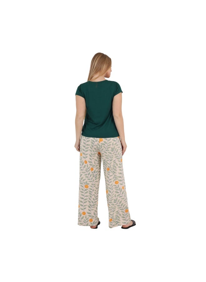 زيكوتكس  طقم بيجامة كلاسيكي للنساء M-3XL – بلوزة برتقالية مطرزة وبنطلون مطبوع ملابس نوم وراحة قصيرة الأكمام من القطن – ملابس منزلية فاخرة مصنوعة من القطن المصري – صنع في مصر - Image 2