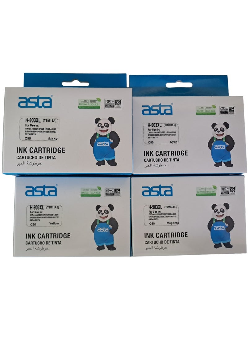 Asta - 903XL Compatible Ink Replacement for HP 903 XL Multipack for HP Officejet Pro 6950 6960 6970 6975 6978 6968 6868 All-in-One Inkjet Printers (1Black, 1Cyan, 1Magenta, 1Yellow) - Image 1