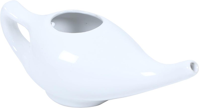 Leak Proof Durable Porcelain Ceramic Neti Pot Hold 300 Ml Water Comfortable Grip With 10 Sachet Neti Salt | Eco Friendly Natural Treatment for Sinus & Congestion (White)