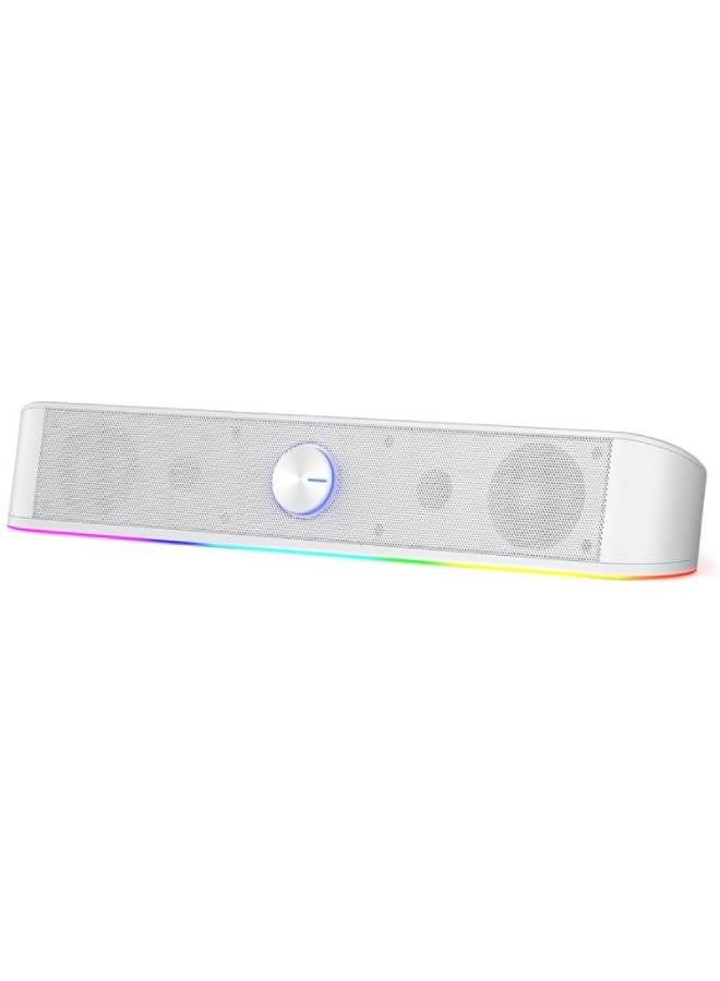 Redragon GS560 RGB Desktop Soundbar, 2.0 Channel Computer Speaker with Dynamic Lighting Bar Audio-Light Sync/Display, Touch-Control Backlit with Volume Knob, USB Powered w/ 3.5mm Cable, White - Image 1