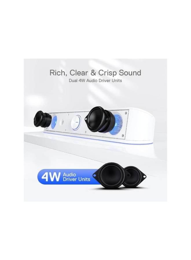 Redragon GS560 RGB Desktop Soundbar, 2.0 Channel Computer Speaker with Dynamic Lighting Bar Audio-Light Sync/Display, Touch-Control Backlit with Volume Knob, USB Powered w/ 3.5mm Cable, White - Image 3