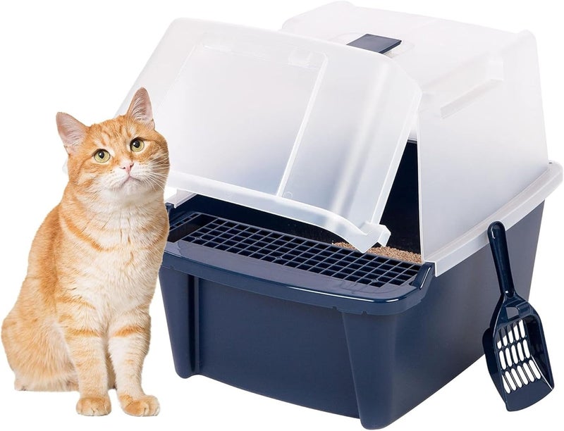 IRIS Power tool case パワー ツール ケース IRIS USA Cat Litter Box, Litter Box Enclosure with Scoop, Split Hood and Front Door Flap, Covered Kitty Litter Box for Privacy, Portable, Easy to Clean, Navy - Image 1