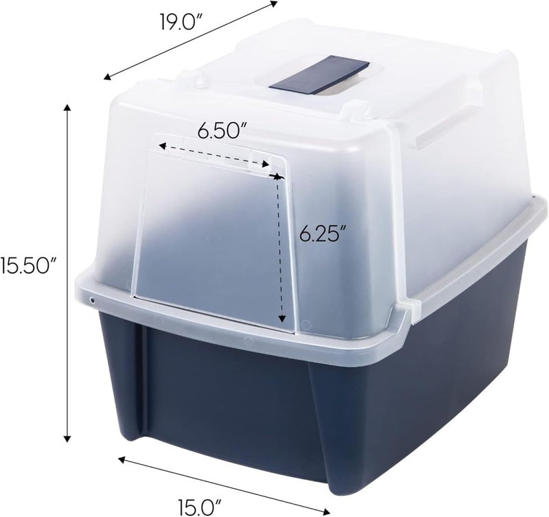 IRIS Power tool case パワー ツール ケース IRIS USA Cat Litter Box, Litter Box Enclosure with Scoop, Split Hood and Front Door Flap, Covered Kitty Litter Box for Privacy, Portable, Easy to Clean, Navy - Image 2