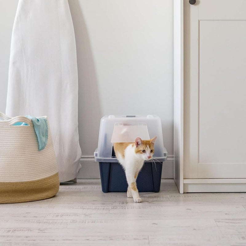 IRIS Power tool case パワー ツール ケース IRIS USA Cat Litter Box, Litter Box Enclosure with Scoop, Split Hood and Front Door Flap, Covered Kitty Litter Box for Privacy, Portable, Easy to Clean, Navy - Image 4