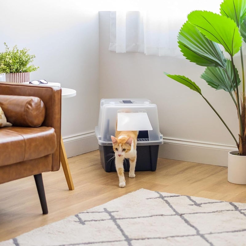 IRIS Power tool case パワー ツール ケース IRIS USA Cat Litter Box, Litter Box Enclosure with Scoop, Split Hood and Front Door Flap, Covered Kitty Litter Box for Privacy, Portable, Easy to Clean, Navy - Image 5