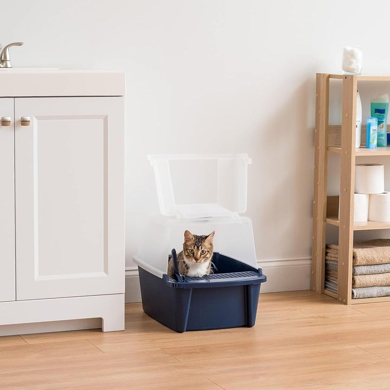 IRIS Power tool case パワー ツール ケース IRIS USA Cat Litter Box, Litter Box Enclosure with Scoop, Split Hood and Front Door Flap, Covered Kitty Litter Box for Privacy, Portable, Easy to Clean, Navy - Image 3