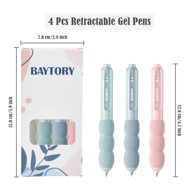 BAYTORY أقلام جيل قابلة للسحب 4 قطع من بايتوري، حبر أسود سريع الجفاف 0.5 مم، قلم ذو نقطة رفيعة، قبضة مريحة وكتابة سلسة لتدوين الملاحظات، لوازم مدرسية ومكتبية (ماكارون) - Image 2