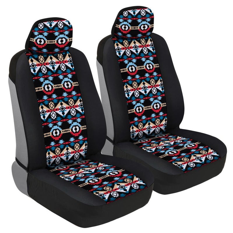 BDK Aztec Pattern Car Seat Covers for Front Seats 2Pack Geometric Print Front Seat Cover Set with Matching Headrest Sideless Design for Easy Installation Universal Fits Most Cars Trucks Vans SUVs
