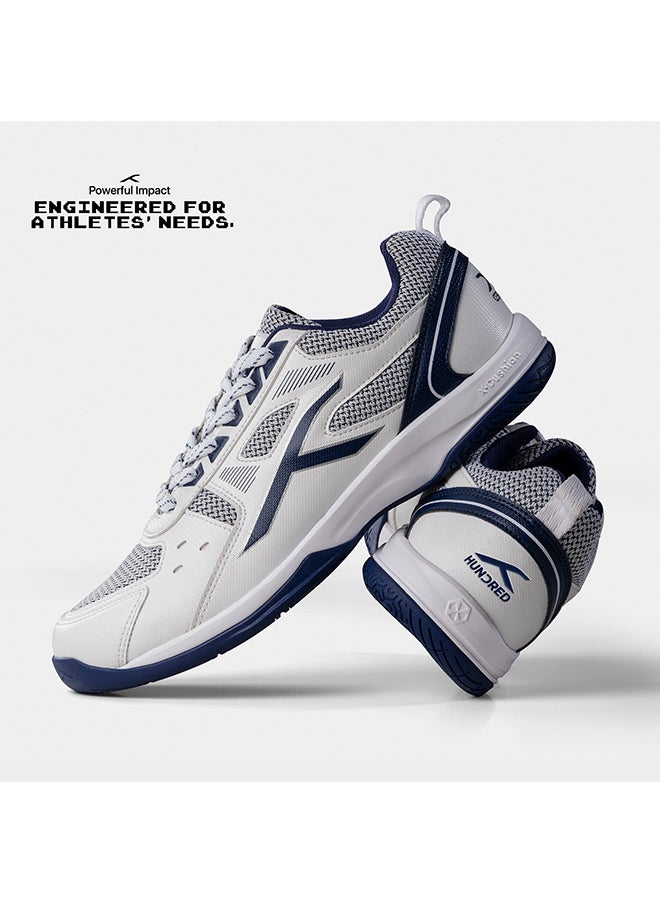 HUNDRED Raze Badminton Shoes  (White/Blue, 8UK)  Non Marking | Also Perfect for Squash, Table Tennis, Volleyball, Basketball & Indoor Sports | Lightweight & Durable | X-Cushion| Active Grip Sole  - Image 3