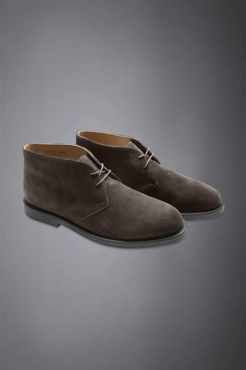 100% suede leather desert boots with rubber sole - Brown
