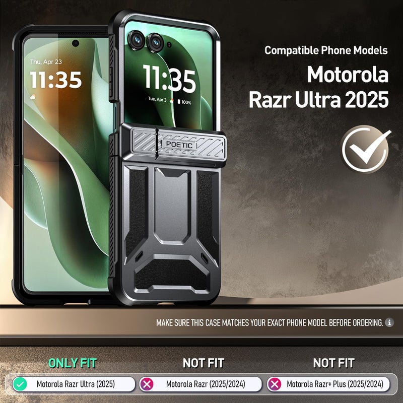 Poetic Spartan Case for Motorola Moto Razr Ultra 2025,[Kickstand][Hinge Protection][20FT Mil-Grade Drop Tested], Full-Body Rugged Shockproof Protective Cover with Kickstand, Metallic Gun Metal - Image 2