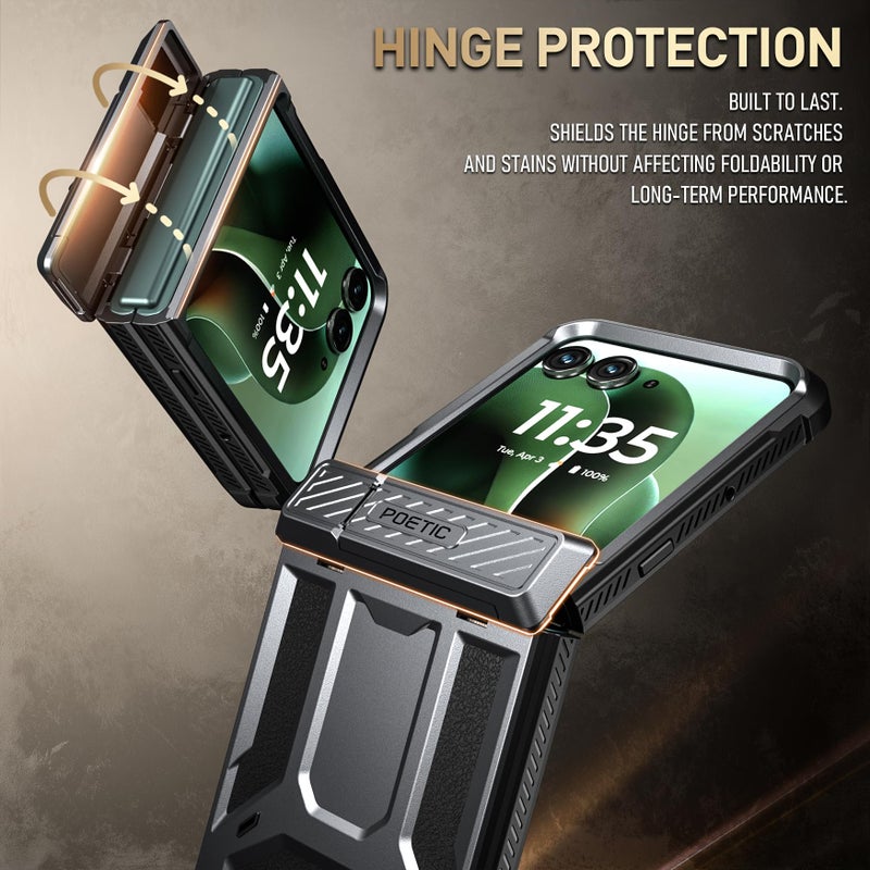 Poetic Spartan Case for Motorola Moto Razr Ultra 2025,[Kickstand][Hinge Protection][20FT Mil-Grade Drop Tested], Full-Body Rugged Shockproof Protective Cover with Kickstand, Metallic Gun Metal - Image 5