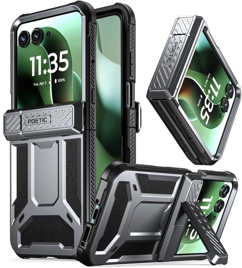 Poetic Spartan Case for Motorola Moto Razr Ultra 2025,[Kickstand][Hinge Protection][20FT Mil-Grade Drop Tested], Full-Body Rugged Shockproof Protective Cover with Kickstand, Metallic Gun Metal - Image 1