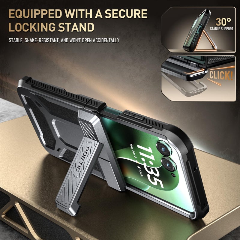 Poetic Spartan Case for Motorola Moto Razr Ultra 2025,[Kickstand][Hinge Protection][20FT Mil-Grade Drop Tested], Full-Body Rugged Shockproof Protective Cover with Kickstand, Metallic Gun Metal - Image 4