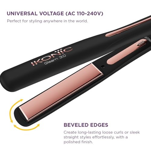 Ikonic Gleam Pro Hair Straightener, Black| Super slim 1.5 inch plates| Ergonomically slim| Digital temperature control| Automated Shut Off Safety | Advanced Rose Gold Titanium surface| Quick Heat - Image 5