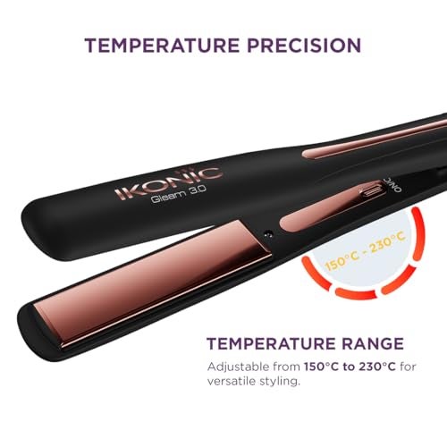 Ikonic Gleam Pro Hair Straightener, Black| Super slim 1.5 inch plates| Ergonomically slim| Digital temperature control| Automated Shut Off Safety | Advanced Rose Gold Titanium surface| Quick Heat - Image 3