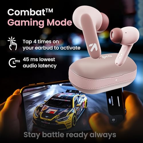 GOBOULT Y1 Pro Ear Buds Wireless 60H Playtime, 4 Mics Calling, 45ms Low Latency Gaming, Made in India,13mm Bass Driver Earbuds Buds TWS Bluetooth Wireless Earphone (Pink) - Image 5