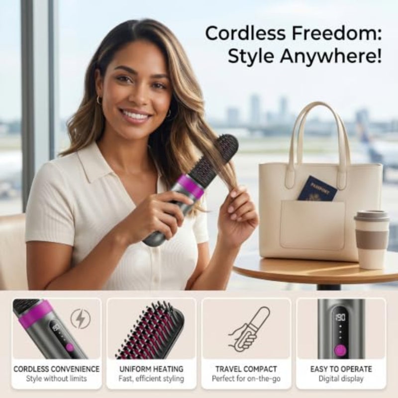 فرشاة تمليس الشعر اللاسلكية المطورة من Go Brush Pro 2026، أيونية مضادة للتجعد، تسخين سريع MCH، مضادة للحرق، 3 مستويات للحرارة، شحن سريع 4000 مللي أمبير من النوع C، أداة تصفيف محمولة للسفر للنساء - Image 3