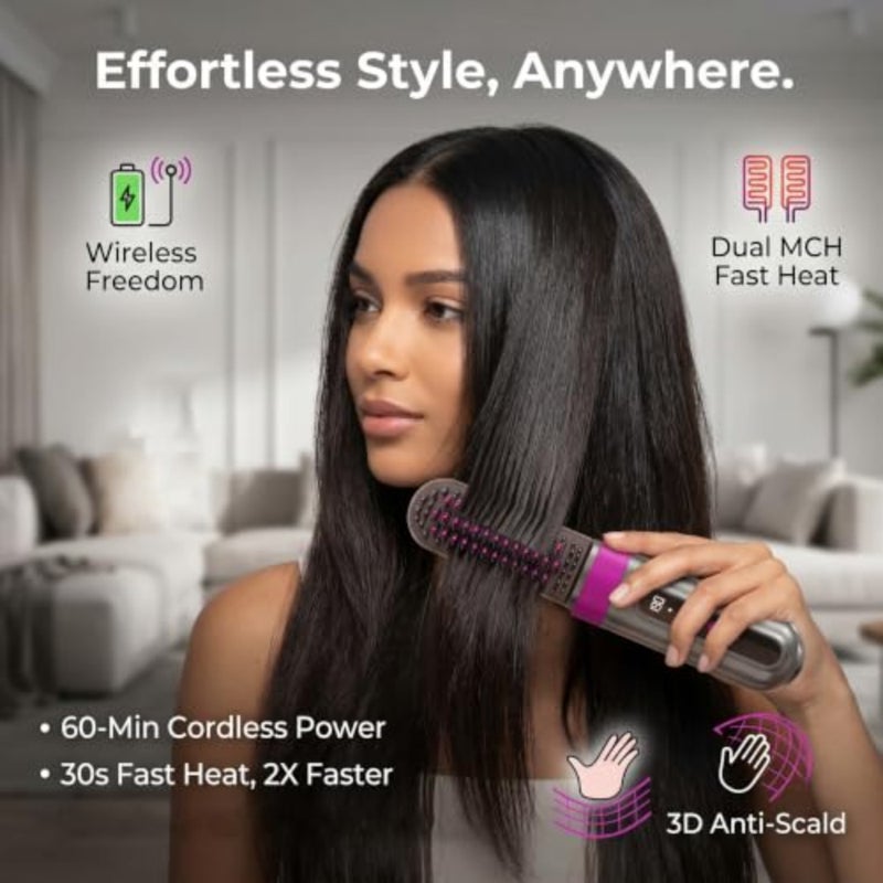 فرشاة تمليس الشعر اللاسلكية المطورة من Go Brush Pro 2026، أيونية مضادة للتجعد، تسخين سريع MCH، مضادة للحرق، 3 مستويات للحرارة، شحن سريع 4000 مللي أمبير من النوع C، أداة تصفيف محمولة للسفر للنساء - Image 2