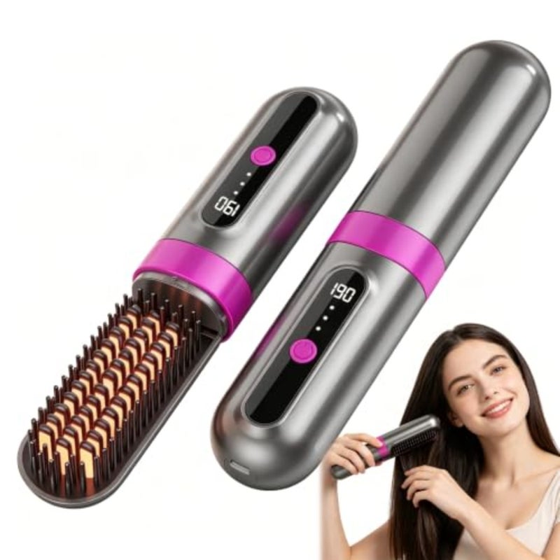 فرشاة تمليس الشعر اللاسلكية المطورة من Go Brush Pro 2026، أيونية مضادة للتجعد، تسخين سريع MCH، مضادة للحرق، 3 مستويات للحرارة، شحن سريع 4000 مللي أمبير من النوع C، أداة تصفيف محمولة للسفر للنساء - Image 1