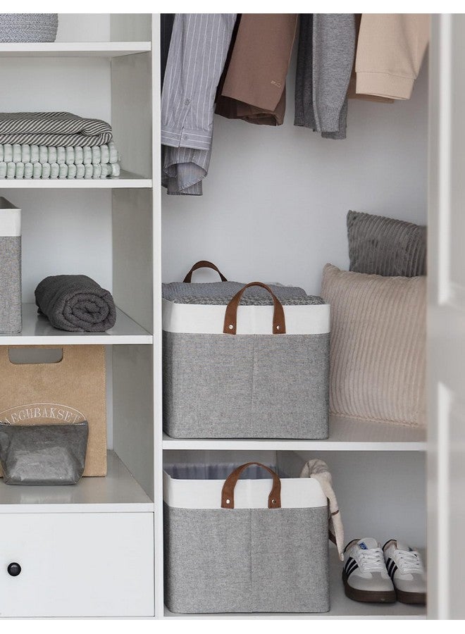 StorageWorks Storage Bins, Shelves Baskets for Organizing, Large Fabric Closet Organizers with Handles, Metal Frame, Gray and White, 2-Pack - Image 5