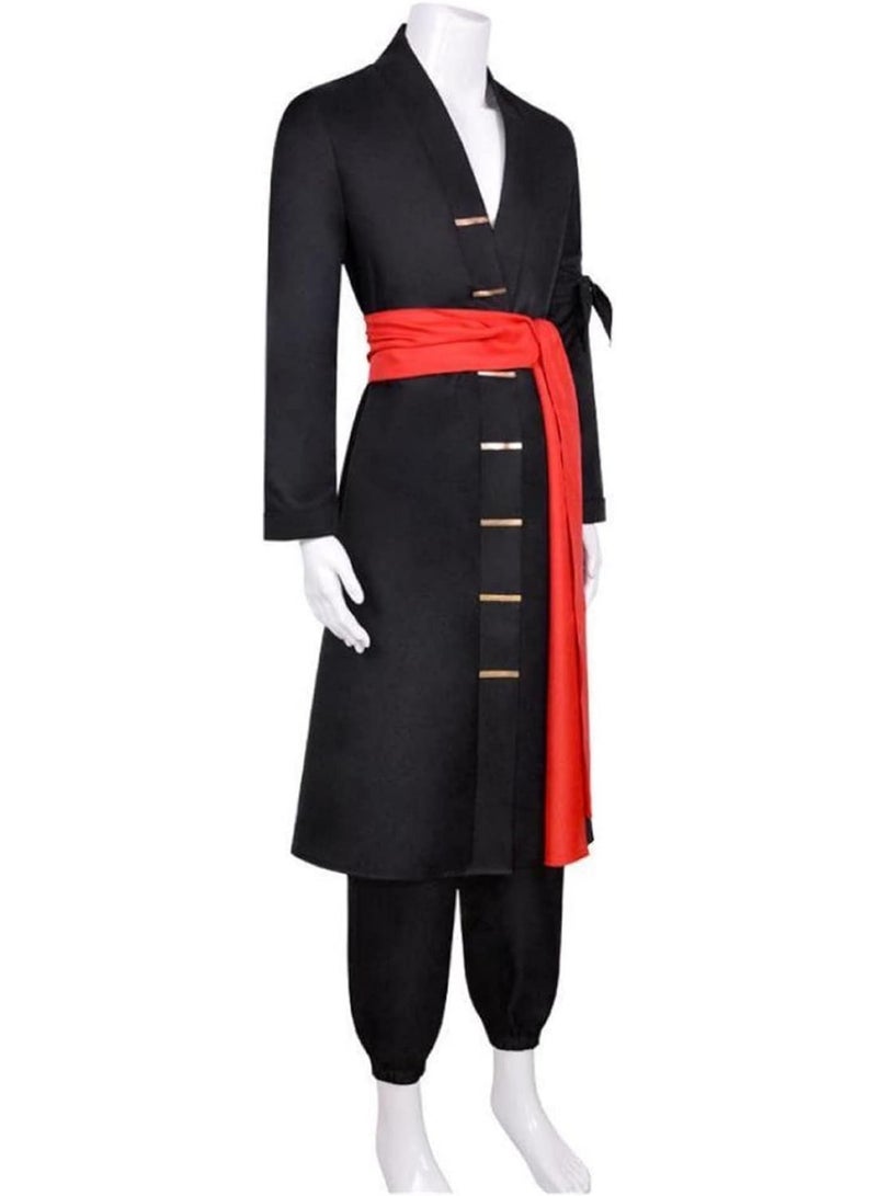 Gerenic Roronoa Zoro Cosplay Costume, Coat + Trousers + Waist Band + Belt + Turban + Earrings, Anime Kimono Suit  - Image 2