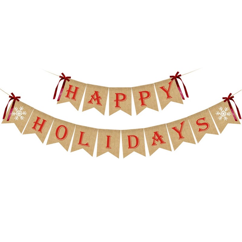 LeeSky Happy Holidays Banner Burlap- Christmas Banner Burlap  Happy Holidays Decor  Burlap Christmas Decorations  Christmas Party Decorations  Christmas Decorations for Home Office Mantel - Image 1