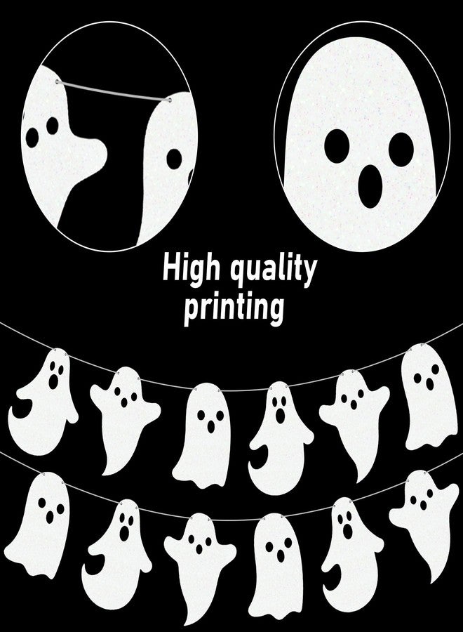 اوموني لافتات أشباح الهالوين المرعبة اللامعة لتزيين الهالوين، قطعتان من لافتات الأشباح البيضاء اللامعة المعلقة مسبقًا للمنازل المسكونة في الأماكن المغلقة والمفتوحة ومستلزمات ديكور حفلات استقبال المولود - Image 4