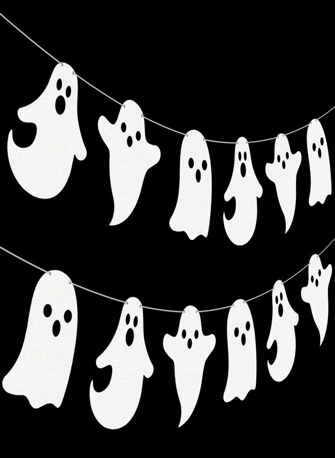 اوموني لافتات أشباح الهالوين المرعبة اللامعة لتزيين الهالوين، قطعتان من لافتات الأشباح البيضاء اللامعة المعلقة مسبقًا للمنازل المسكونة في الأماكن المغلقة والمفتوحة ومستلزمات ديكور حفلات استقبال المولود - Image 2