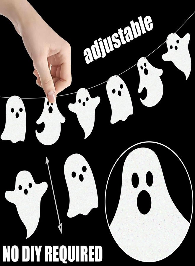 اوموني لافتات أشباح الهالوين المرعبة اللامعة لتزيين الهالوين، قطعتان من لافتات الأشباح البيضاء اللامعة المعلقة مسبقًا للمنازل المسكونة في الأماكن المغلقة والمفتوحة ومستلزمات ديكور حفلات استقبال المولود - Image 3