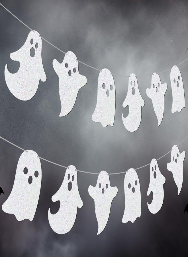 اوموني لافتات أشباح الهالوين المرعبة اللامعة لتزيين الهالوين، قطعتان من لافتات الأشباح البيضاء اللامعة المعلقة مسبقًا للمنازل المسكونة في الأماكن المغلقة والمفتوحة ومستلزمات ديكور حفلات استقبال المولود - Image 1