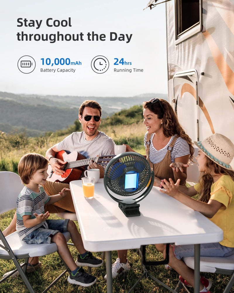 Koonie 10000mAh Rechargeable Portable 8-Inch Clip-on Fan, USB Car Fan 4 Speeds, Sturdy Clamp for Office Desk, Golf Cart, Stroller, Outdoor, Travel, Camping, Tent, Gym, Treadmill - Image 3
