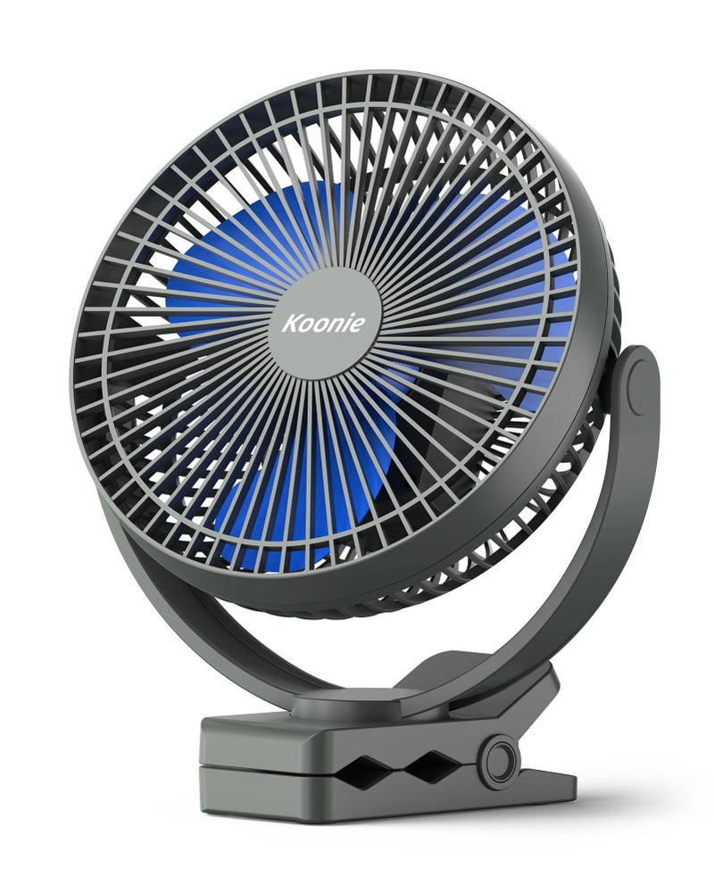 Koonie 10000mAh Rechargeable Portable 8-Inch Clip-on Fan, USB Car Fan 4 Speeds, Sturdy Clamp for Office Desk, Golf Cart, Stroller, Outdoor, Travel, Camping, Tent, Gym, Treadmill - Image 1