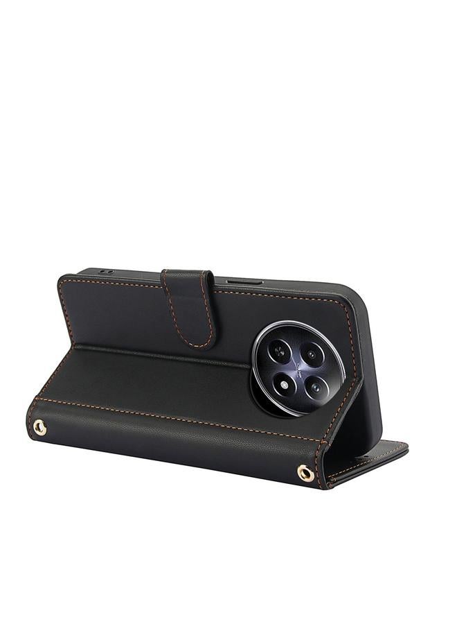 اس-توب جراب لهاتف Realme 12 5G / 12x 5G / C65 5G بملمس جلدي بلون نقي وفتحات للبطاقات وغطاء هاتف جلدي مع حبل مزدوج - Image 4