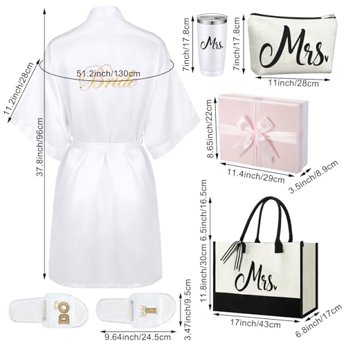 Berlune 14 Pcs Mrs. Gifts Box Sets Short Satin Robes Canvas Tote Bag Stainless Steel Tumbler Slippers for Wedding - Image 3