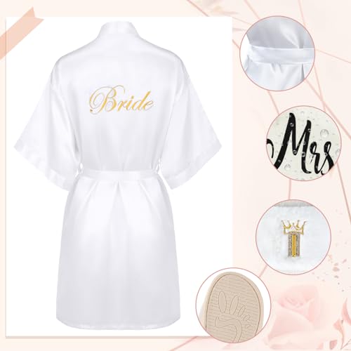 Berlune 14 Pcs Mrs. Gifts Box Sets Short Satin Robes Canvas Tote Bag Stainless Steel Tumbler Slippers for Wedding - Image 4