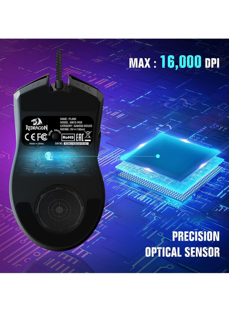 REDRAGON Plank M812-RGB Wired Gaming Mouse 16,000 DPI Optical Sensor, Mouse with Fire Button, Macro Editing Programmable RGB Ergonomic Mouse for Laptop/PC/Ma - Image 3