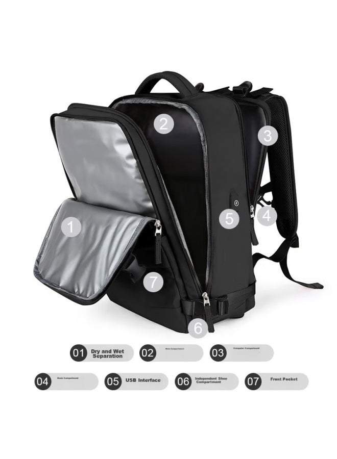Landcase Large Capacity Backpack For Women And Men, Laptop Travel Luggage Bag, Shoulder Bag, School Bag, 1637 Black - Image 2