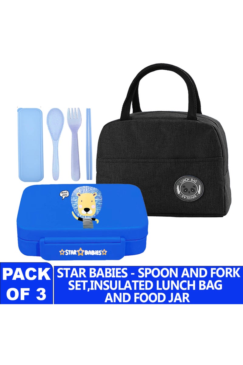 Star Babies Insulated Mini Lunch Bag with 5 Compartment Lunch Box and Fork-Spoon Set- Black - Image 5