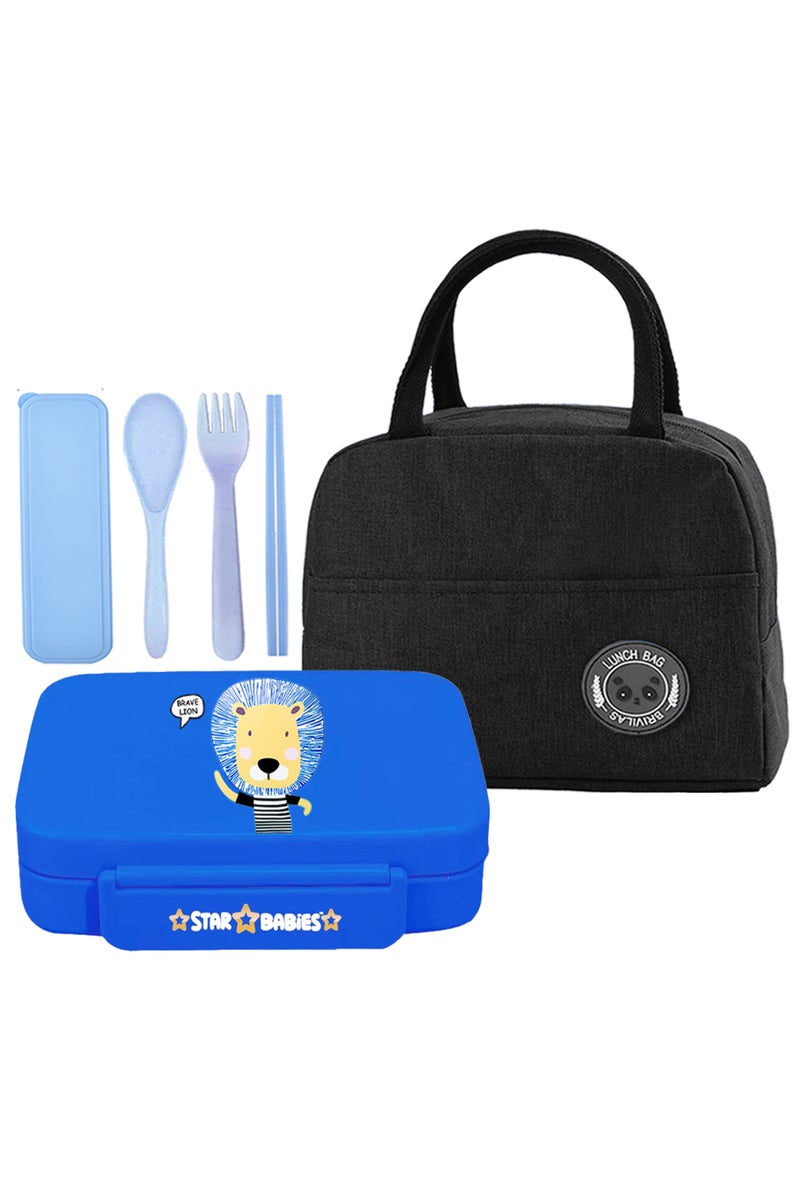 Star Babies Insulated Mini Lunch Bag with 5 Compartment Lunch Box and Fork-Spoon Set- Black - Image 4