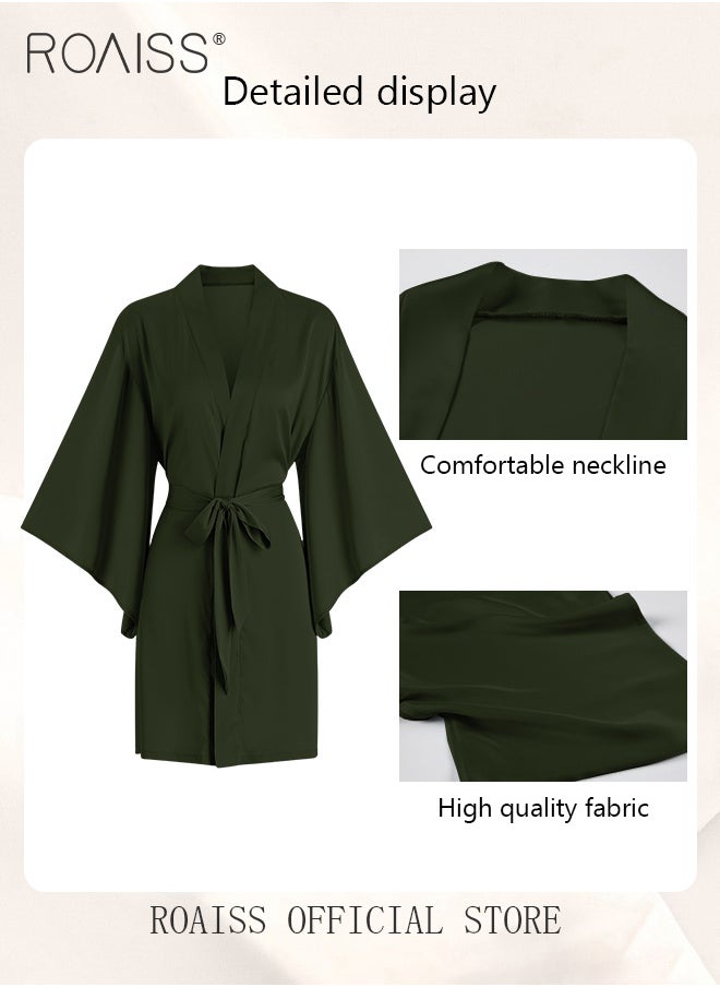 roaiss - 2-Piece Set of Women Pajamas with V-Neck Design Women Home Wear Set Same Color Outer Robe and Lace Element Nightgown - Image 1